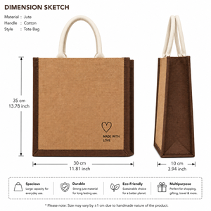 Jute Shopping <b>Bag</b> <b>Medium</b> <b>Size</b> Made With Love Print Top Handle Grocery Tote - Product Image 2