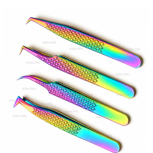 Pinzas para Pestañas de Acero Inoxidable Arcoíris, Punta Suave, Diseño Angulado de Precisión, Antimagnéticas, Duraderas, para Aplicación en Salones de Belleza - Product Image 3