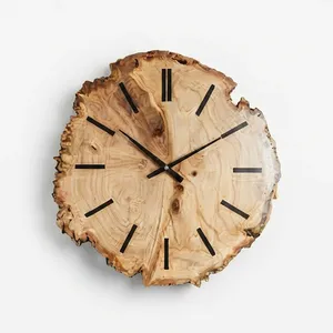 Rustic Mango Wood Wall <b>Clock</b> Round Analog Quartz <b>Battery</b> Operated Natural Wood Design - Product Image 1
