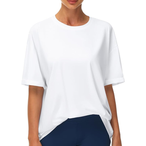 T-shirt décontracté oversize pour femme, style hip-hop, uni, manches courtes, épaules tombantes, léger, respirant, en jersey 100 % coton, idéal pour la gym - Product Image 5