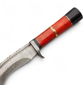 Cuchillo utilitario de acero de Damasco hecho a mano con mango de madera Pakkawood roja, pieza de exhibición OEM para bricolaje - Product Image 4