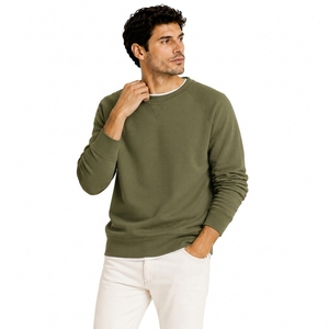 Sweat-shirt à capuche pour homme, vert olive, manches raglan, coupe ample, tricoté en coton, décontracté, vêtements d'hiver, polaire, écologique - Product Image 2