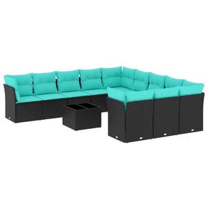 12-Piece <b>Black</b> Poly Rattan Patio <b>Sofa</b> Set with <b>Cushions</b> Elegant Outdoor Furniture Collection - Product Image 2