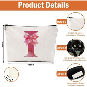 กระเป๋าเครื่องสำอางแบบพกพา ลายอักษรย่อส่วนตัว น่ารัก สไตล์ Preppy พร้อมโบว์ผูก สำหรับใส่ของใช้ในห้องน้ำ - Product Image 2