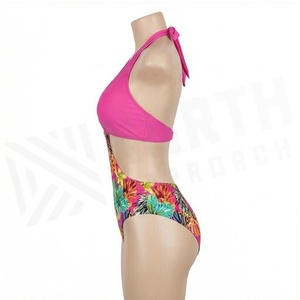 Maillot de bain une pièce pour femme, col halter, imprimé floral, taille haute, découpé, extensible, style bikini - Product Image 3