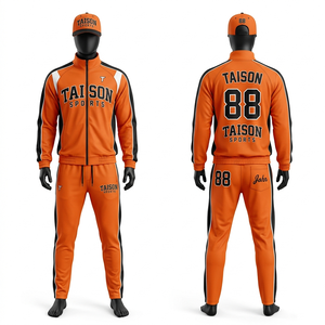 ชุดวอร์มบาสเก็ตบอลชาย ผ้าถักโพลีเอสเตอร์คุณภาพสูง 230 GSM สีส้ม แต่งแถบสีกรมท่า ปักลายปักแบบกำหนดเอง - Product Image 5