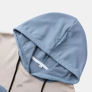 Unisex Light Blue Hooded Sweatshirt Raglan Sleeve Oversized Solid Color Casual Knitted Cotton Autumn Wear - Product Image 3