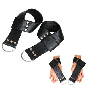 Menottes de suspension en cuir véritable 100% imperméables avec sangles renforcées et anneaux en D métalliques pour les jeux BDSM - Product Image 2