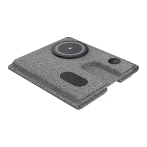 Station de recharge sans fil pliable pour téléphone, montre et écouteurs avec charge rapide magnétique et fonction support, gris - Product Image 4