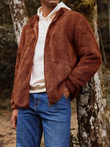 Veste classique pour homme en polaire sherpa, coupe-vent, à capuche, matelassée, confortable pour l'hiver, en tissu doux, décontractée, pour le quotidien, personnalisable - Product Image 4