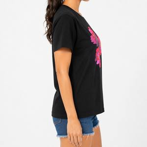 T-shirt pour femme à imprimé floral DTF, écologique, coupe ample, col rond, manches courtes, décontracté, été, 100% coton jersey, OEM ODM - Product Image 2