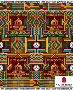 ผู้ผลิตและจำหน่ายผ้าพิมพ์ลายแอฟริกันแบบขายส่ง รับผลิตผ้า Kente สำหรับโบสถ์ตามสั่ง - Product Image 1