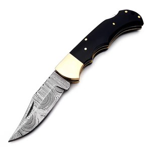 Hot Selling Outdoor Survival Damascus Steel Foldable Pocket <b>Knife</b> Burnt Camel <b>Bone</b> <b>Handle</b> OEM ODM Support Customized Drop <b>Knife</b> - Product Image 6