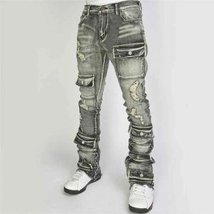 Jean en denim évasé de haute qualité pour homme, coupe vintage délavée, ourlet brut, service OEM de jeans empilés sur mesure - Product Image 6