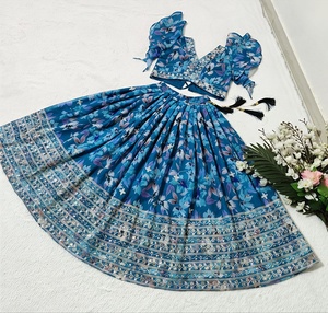 Ensemble Lehenga Choli bleu à fleurs pour filles, tenue de mariage traditionnelle indienne et pakistanaise, coupe ample, longueur midi - Product Image 4