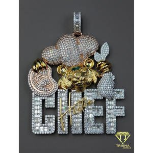<b>Iced</b> Out Chef Pendant Hip Hop Necklace Custom Bling <b>Chain</b> Luxury Statement Jewelry Gift - Product Image 6