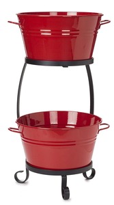 Rustic Red Double Tiered Iron <b>Drink</b> Cooler Bucket <b>Stand</b> with 12L Capacity Foldable & Portable for Outdoor Parties - Product Image 4