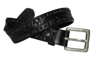 Custom Made Premium Quality Western Cow Leather <b>Beaded</b> Belt With Hand Tooled Floral Design Manufacturer - Product Image 6