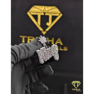 Exclusive <b>King</b> <b>Crown</b> Pendant Lab Grown Diamond High Shine Hip Hop Fashion Jewelry By Trisha Jewels - Product Image 3