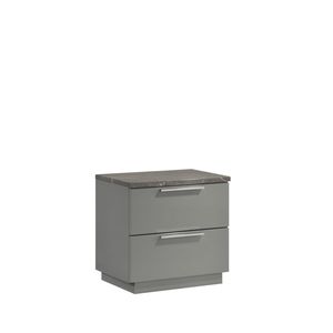 Mesa de Noche Elara de Dos Tonos con Acabado en Laca de Mármol de Alto Brillo, Cajones Forrados en Terciopelo Rojo y Patas con Acabado Metálico en Gris Sam - Product Image 3