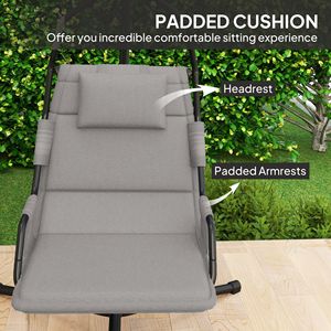 Sedia a dondolo grigia con supporto e cuscino con rivestimento in PA, telaio in acciaio, per interni ed esterni, altalena sospesa da patio - Product Image 5