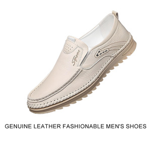Men's White Leather Casual Shoes Summer Breathable Slip-On Loafers 100% Genuine Cow Leather New Style - Product Image 4