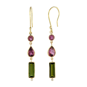 Boucles d'oreilles pendantes en or massif 14 carats avec diamants naturels et tourmaline pour femme, parfaites pour un mariage, une fête ou un anniversaire - Product Image 1