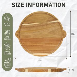 Tabla Redonda de Madera de Acacia para Charcutería y Bandeja de Servir con Asas, Borde Festoneado, Apta para Lavavajillas, 1.5 cm de Grosor, Ideal para Fiestas - Product Image 2