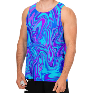 Camiseta sin mangas para hombre, azul, de punto con efecto remolino, poliéster/algodón, cuello redondo, sin mangas, informal, transpirable, ropa deportiva de alto rendimiento, sublimación - Product Image 6