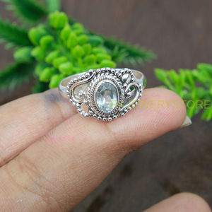 Anillo de Topacio Azul Natural, Plata de Ley 925, Hecho a Mano, Estilo Boho Vintage, Joyería de Gema Ovalada Facetada para Mujer - Product Image 5