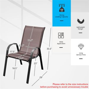 Sedie da pranzo impilabili marroni (confezione da 2) per patio, con telaio ergonomico in acciaio, tessuto traspirante, capacità 150 kg, pieghevoli per parco - Product Image 3