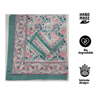 Jaipur Hand <b>Block</b> Printed Pure Cotton Indian Boho White Floral <b>Bed</b> Sheet Set King Size 200TC Non Toxic Dyes Classic Style 200TC - Product Image 2