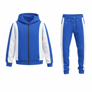 Men’s Blue White Tracksuit Set Zip Up Hoodie & Jogger Pants Gym Sportswear Casual Fitness Outfit <b>Athletic</b> Training Suit - Product Image 2