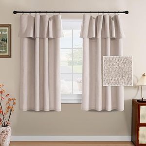 63-Inch Long Linen <b>Window</b> Curtains Valance 2-<b>Panel</b> Farmhouse Boho Style Privacy Shades for Living Room Bedroom Ring/Rod Pocket - Product Image 1