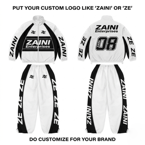 Premium 120 GSM Polyester Men <b>Windbreaker</b> Suit White <b>Black</b> Contrast Panel Custom Logo Tracksuit - Product Image 1