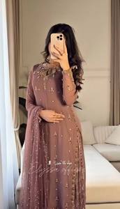 Brown Embroidered Salwar Kameez Set <b>Tissue</b> Net Dupatta Women Pakistani Outfit <b>Wedding</b> Party Wear - Product Image 3