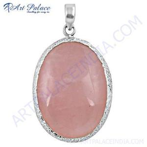 Pendentif en argent avec pierres précieuses en quartz rose romantique - Product Image 1