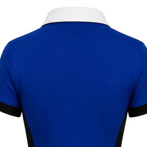 Vestido Polo Azul Rey y Blanco para Mujer, Manga Corta, Cuello en Contraste, Uniforme Deportivo con Paneles Laterales Negros y Cuello Redondo - Product Image 6