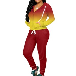 Women's Black Red Color Blocking Tracksuit Full Sleeve Hooded Zipper Closure Casual <b>Joggers</b> Set Autumn Breathable 100% <b>Polyester</b> - Product Image 6