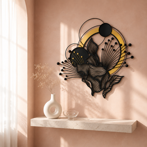 Décoration murale florale en fer, noir et or, art botanique en métal, décoration murale abstraite contemporaine, décoration intérieure - Product Image 4