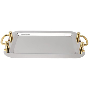 ถาดเสิร์ฟสแตนเลสทรงรีขัดเงา ดีไซน์ลายตอกแบบใหม่ ขายดี พร้อมหูจับสีทองลายใบไม้ ขนาดสั่งทำได้ - Product Image 6