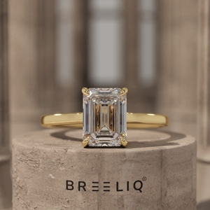 Bague de fiançailles en or massif 14 carats avec diamant taille émeraude 1,75 carat, bague solitaire classique minimaliste pour mariée, fournisseur OEM ODM personnalisé - Product Image 1