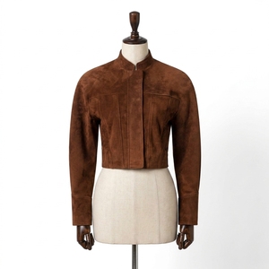 Wholesale Women <b>Suede</b> Leather <b>Jacket</b> Chic Stand Collar Cropped Outerwear - Product Image 2