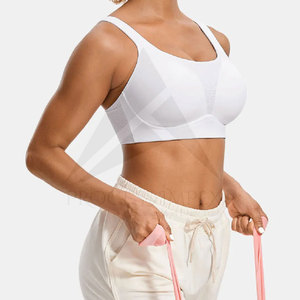 Soutien-gorge de sport sans coutures pour femme, col ras du cou, dos nageur, motif géométrique, maintien moyen, maille respirante, vêtements de fitness, blanc - Product Image 1