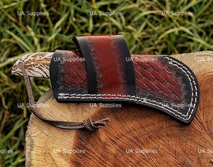มีดทำมือเหล็กดามัสกัสเกรดอุตสาหกรรม ใบมีดแบบ Fixed Blade ปลายแหลม สำหรับพกพาและตั้งแคมป์ ด้ามจับรูปทรงกรวยสน พร้อมปลอกมีด - Product Image 5
