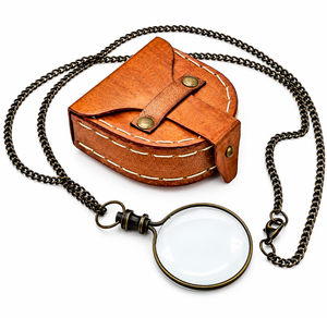 Lupa de Mano Portátil con Estuche de Cuero Vintage y Cadena Metálica Antigua para Coleccionistas, Biblioteca y Oficina - Product Image 5