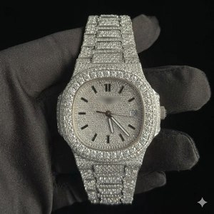 Montre-bracelet pour homme de qualité supérieure, mouvement à grand cadran, en acier inoxydable, style hip-hop, entièrement sertie de diamants Moissanite D VVS personnalisés - Product Image 5