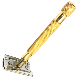 Rasoir de sécurité à double tranchant à faible MOQ, manche doré, lame en acier inoxydable, pour rasage humide masculin, usage professionnel, fournisseur OEM - Product Image 2