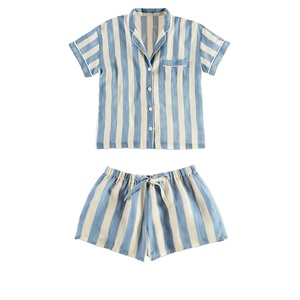 ชุดนอนสองชิ้นลายทางแขนสั้นคอปก2024ของผู้หญิงชุดนอนสตรีชุดกลางคืนสำหรับฤดูร้อนและฤดูใบไม้ร่วง - Product Image 2