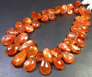 Sunstone Full Sparkled Faceted Pear 8-16mm <b>Top</b> Grade Natural Orange Confetti <b>Rainbow</b> 8" Strand Jewelry for Pendant Necklace - Product Image 3